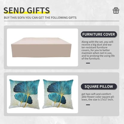 9-Piece Outdoor Wicker Rattan Patio Furniture Set with Grey Cushions and 45 Gas Fire Pit Table