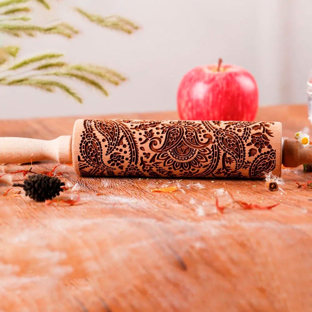 1 pcs Wooden Sunflower Embossed Rolling Pin