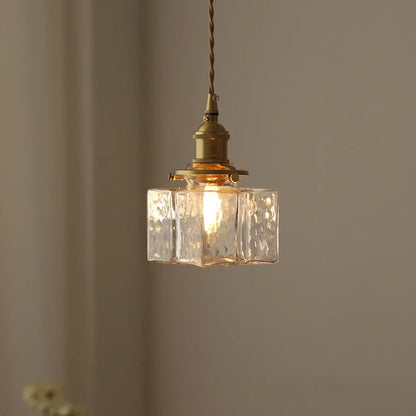 Japanese Retro Glass Pendant Light Yellow Copper Bedroom Chandelier Lightingt