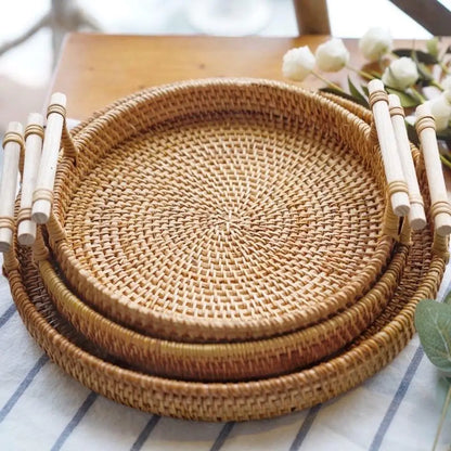 Handwoven Rattan Tray & Food Basket