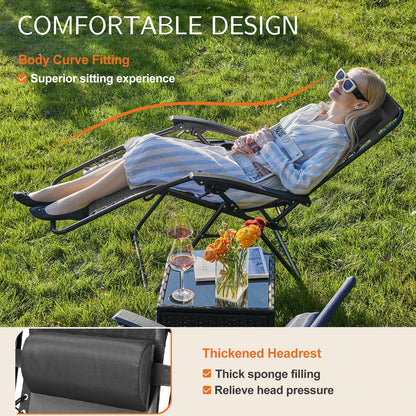 JHK Zero Gravity Set of 2 Portable Recliner  Outdoor Garden Lounge Chair with Cup Holder