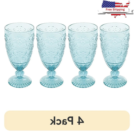 Amelia Teal Goblet Set of 4 Vintage Inspired Glasses Elegant Drinkware