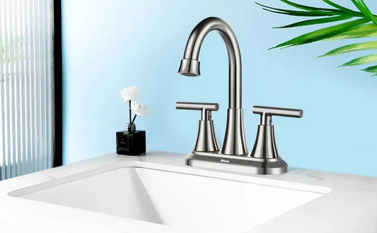 4 Inch Faucets 3 Hole, Bathroom Sink With Pop-Up Drain & Supply Hoses, 2-Handle 360 Swivel Spout Stainless Steel