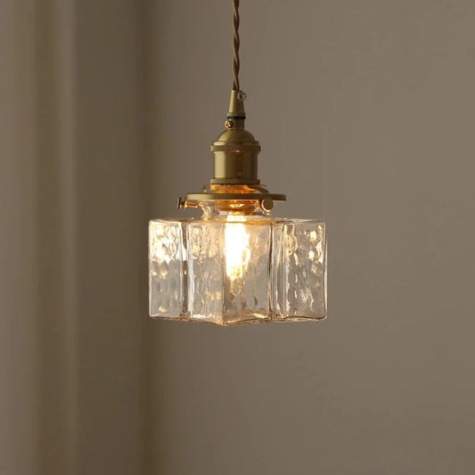 Japanese Retro Glass Pendant Light Yellow Copper Bedroom Chandelier Lightingt