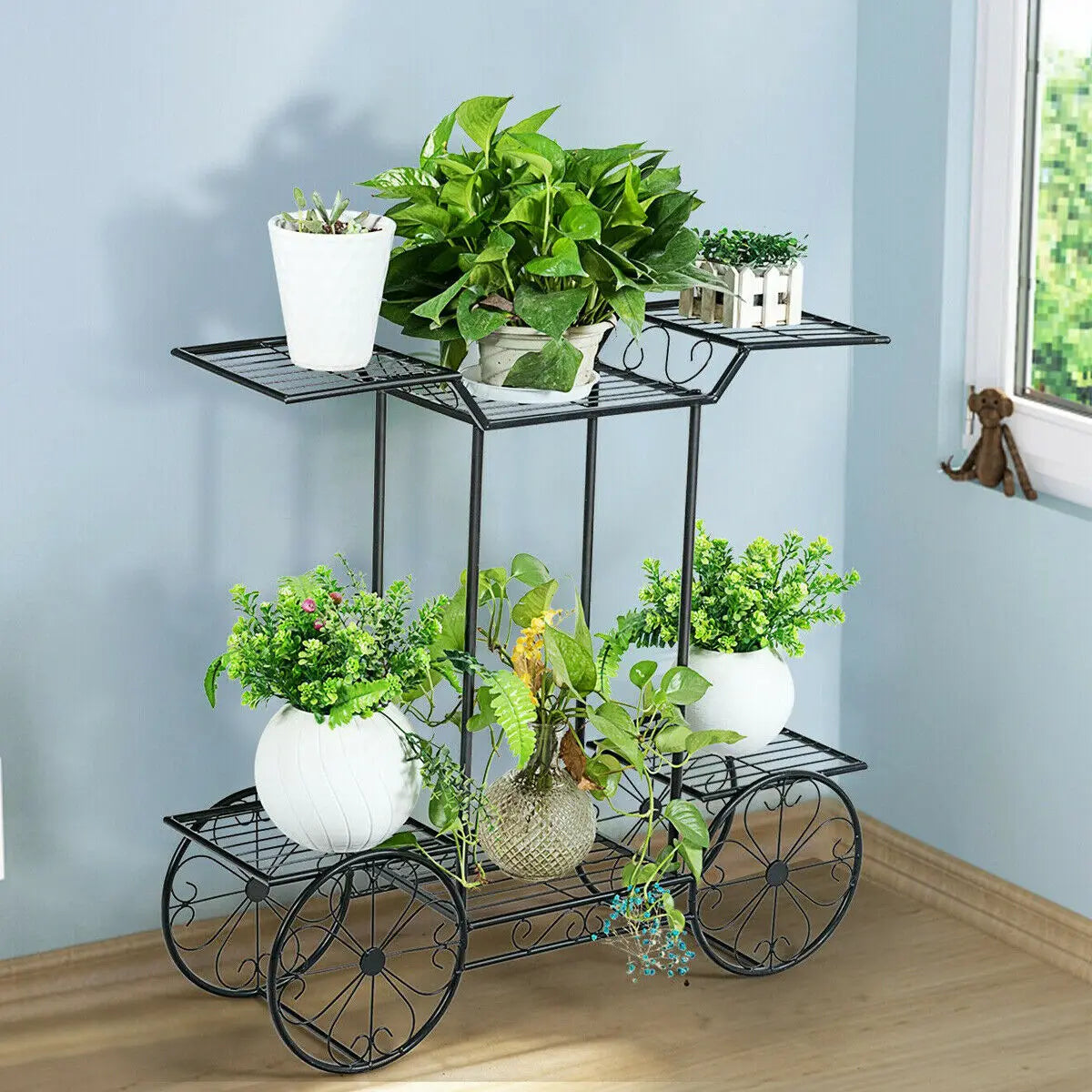 Large Metal Plant Stand Indoor 6 Tier Garden Cart Plant Holder Wrought Iron