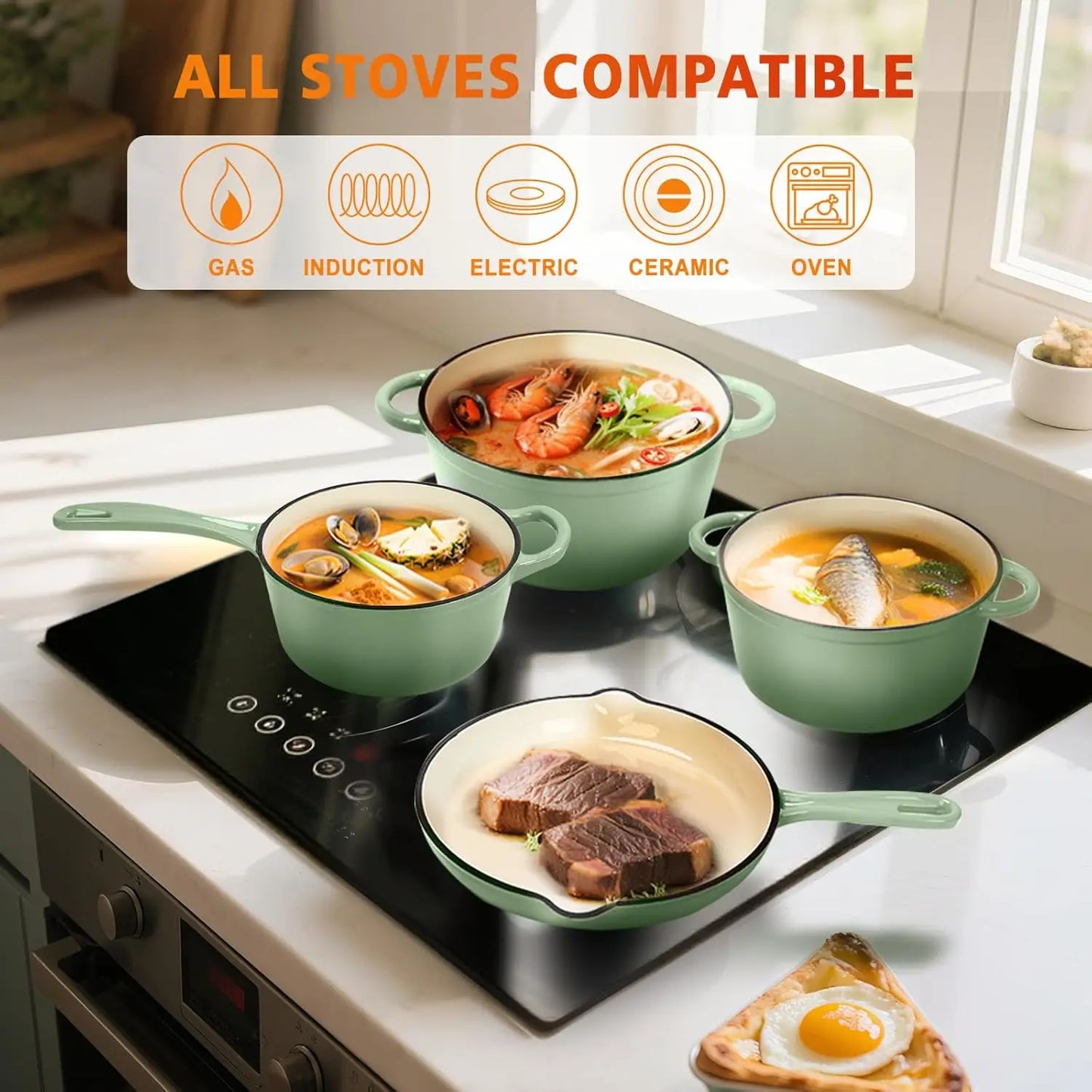 Cast Iron  7 Piece Enamel Cast Iron Set