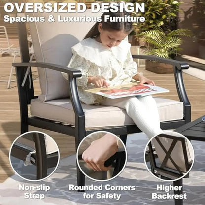 4-Piece Patio Furniture Set, Wider Outdoor Metal Seating Sofa with High Back & Loveseat, Coffee Table