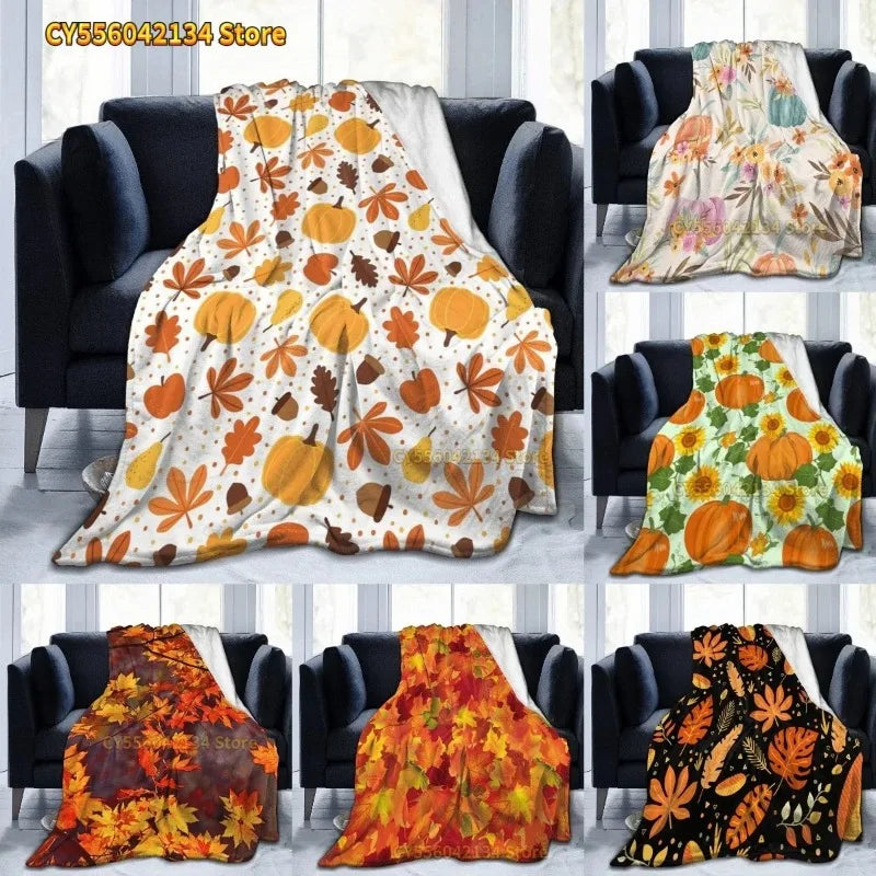 Fall Pumpkin Autumn Blanket Leaves Soft Throw