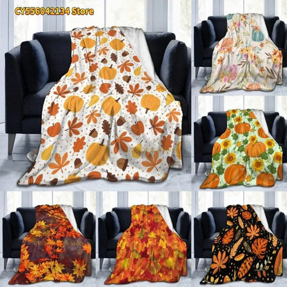 Fall Pumpkin Autumn Blanket Leaves Soft Throw