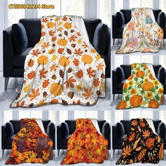 Fall Pumpkin Autumn Blanket Leaves Soft Throw