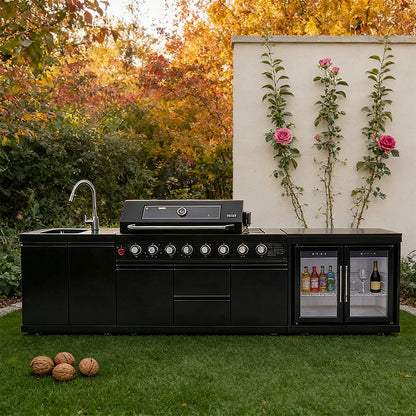 Modern Modular Functional Stainless Steel Outdoor Kitchen Grill Cooktop Sink Fridge LED For Backyard Patio Garden