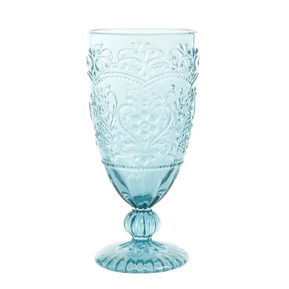 Amelia Teal Goblet Set of 4 Vintage Inspired Glasses Elegant Drinkware