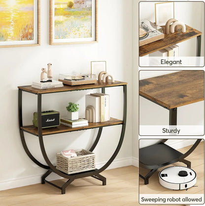 3-Tier Industrial Console Table with Storage, 30" Height Entryway Sofa Table, Rustic Brown for Living Room