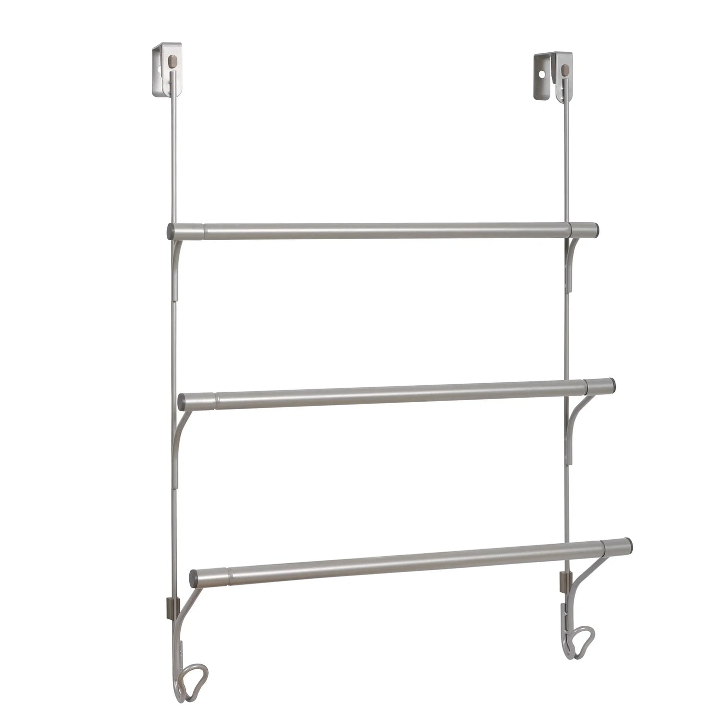 Mainstays SnugFit Over-the-Door 3-Tier Towel Bar with 2 Hooks, Satin Nickel