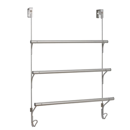 Mainstays SnugFit Over-the-Door 3-Tier Towel Bar with 2 Hooks, Satin Nickel