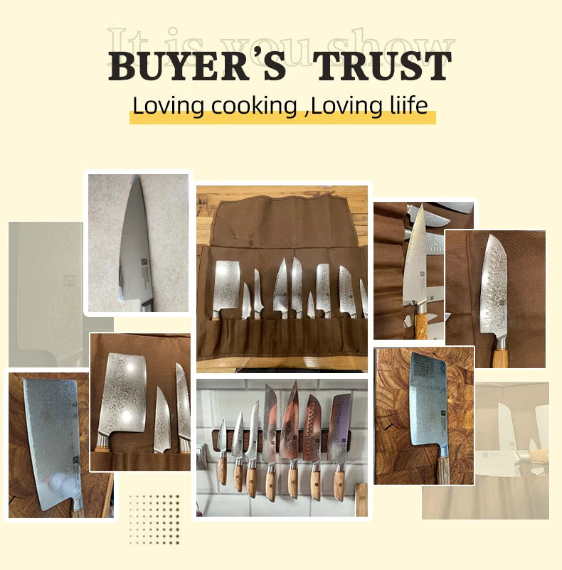 XINZUO 1-8pcs Kitchen Knife Set 73 Layers Custom Damascus Steel  with Olive Wood Handle