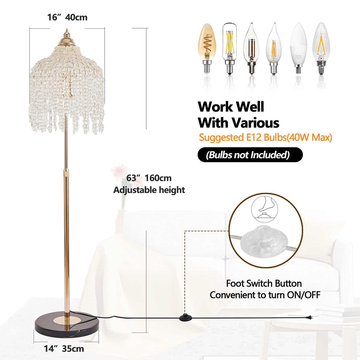 3-Light Elegant Crystal Floor Lamp Vintage Design