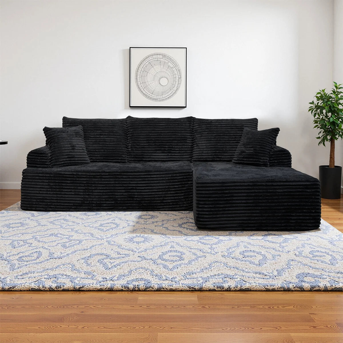 95" L-Shaped Sofa Chaise, Rabbit Fleece Upholstery, Ultra Soft & Comfortable, Ready to Use Out of the Box