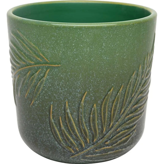8 Inch Embossed Ceramic Planter with Drainage