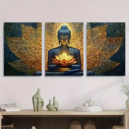 2D Flat 3pcs Framed Canvas Wall Art Lotus Figure