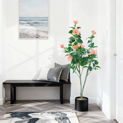 1Pcs  Hibiscus Artificial Tree Faux Tree with Red Hibiscus Flowers  for Front Porch Office Home