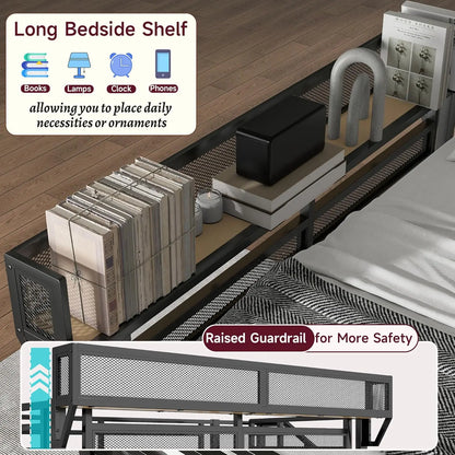Full Size Loft Bed With Stairs And Storage, Metal Loft Bed Frame WithLarge Under-Bed Space