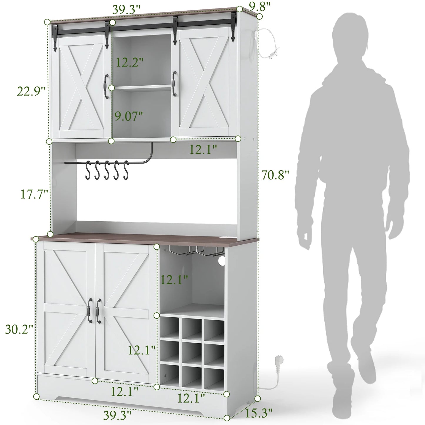 71" Kitchen Pantry Cabinet with Charging Station, for Kitchen Storage with Sliding Doors, Co