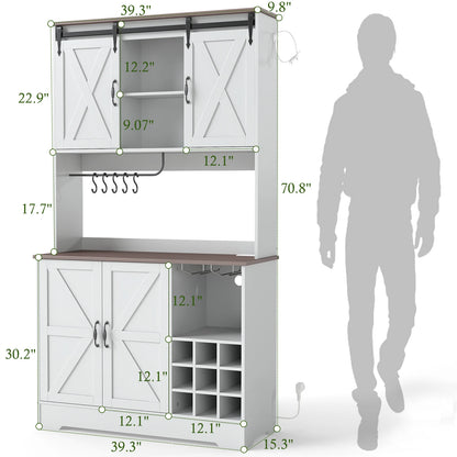 71" Kitchen Pantry Cabinet with Charging Station, for Kitchen Storage with Sliding Doors, Co