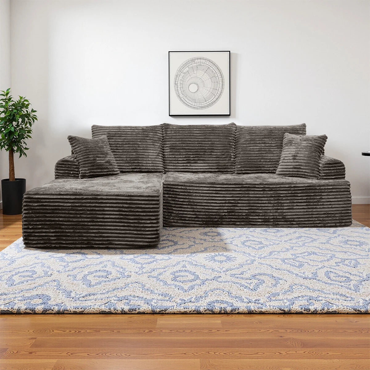 95" L-Shaped Sofa Chaise, Rabbit Fleece Upholstery, Ultra Soft & Comfortable, Ready to Use Out of the Box