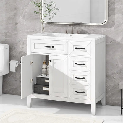 36in Wood Bathroom Vanity with Sink 3 Drawer Storage Adjustable Shelf Natural, Customized,  6 different colors