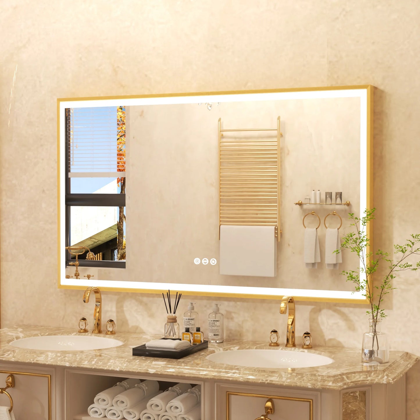 LED Bathroom Vanity Mirror Gold Frame Front Lighted