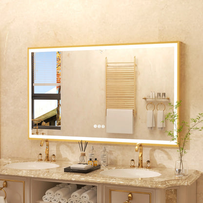 LED Bathroom Vanity Mirror Gold Frame Front Lighted