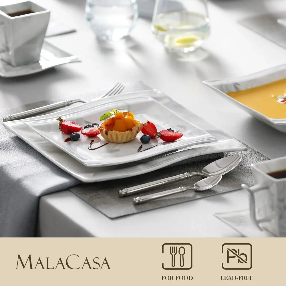 MALACASA FLORA Marble Porcelain Dinnerware 30 Piece Tableware