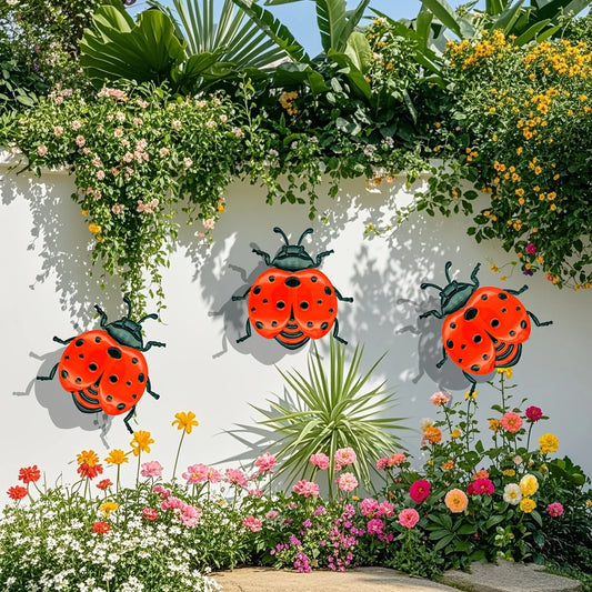 3pcs metal ladybug wall decor garden decoration outdoor metal craft