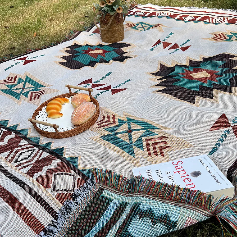 Aztec Blanket, Oversized Boho Throw