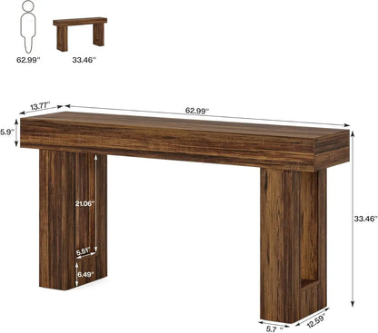 Customizable-63-Inch Long Console Table, Wooden Rectangular Sofa Table
