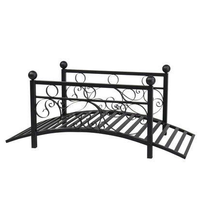 Garden iron bridge, with round iron ball flat-top handrails, black