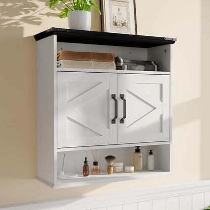 Wall Mounted Farmhouse Medicine Cabinet Over Toilet Storage With Barn Doors Adjustable Shelves