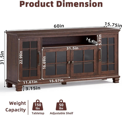 Large Sideboard Buffet Cabinet with Storage, Vintage Farmhouse Cabinets with Glass Doors