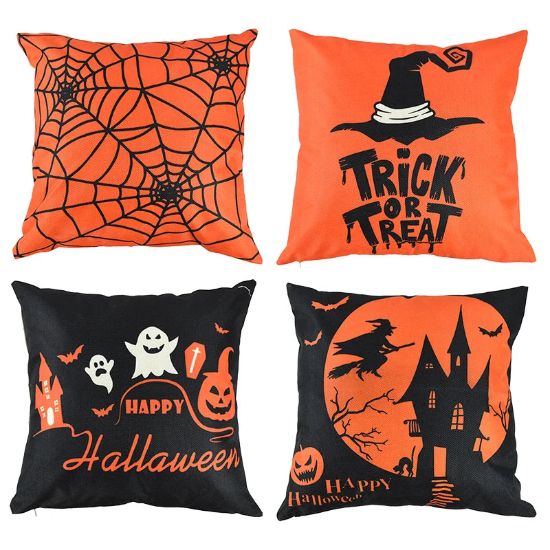 45*45cm Halloween Pillow Ghost Witch Spider Web Print