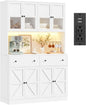 71 Inch Pantry with LED Light and Charging Station, Farmhouse Kitchen Pantry