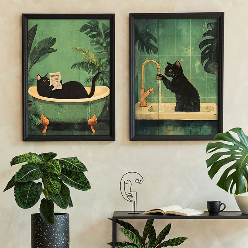 Green Funny Cat  Decorative Canvas Painting