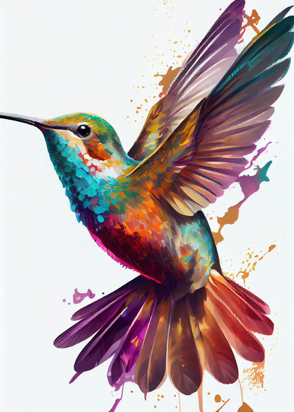 Watercolor Hummingbird Flower Wall Art