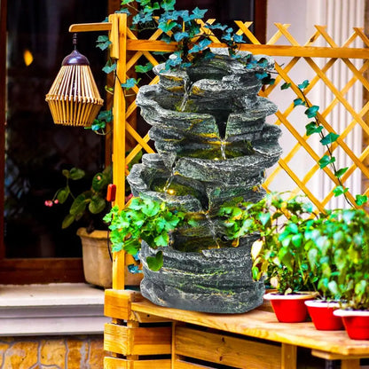 6-Layer Rock Water Fountain, Garden Waterfall Decoration,  For Courtyards, Backyards, Porches,