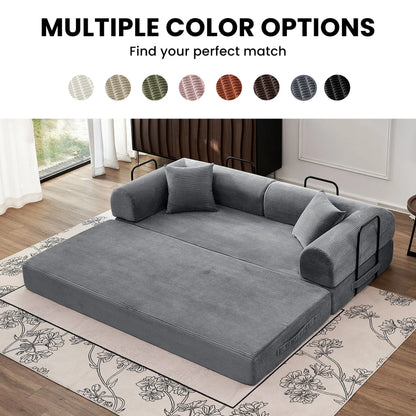 79" Convertible Sofa Bed with Fixed-Shape Frame & Removable Armrests, Modular Corduroy