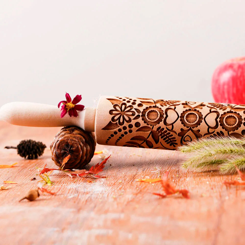 1 pcs Wooden Sunflower Embossed Rolling Pin