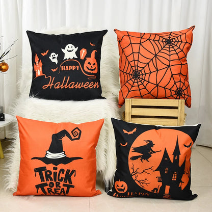 45*45cm Halloween Pillow Ghost Witch Spider Web Print