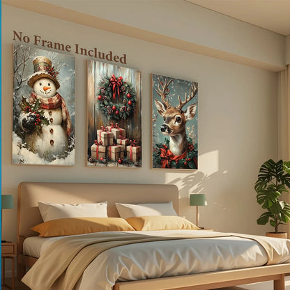3pcs Eclectic Vintage Christmas Canvas Wall Art