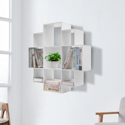 Wall Mounted Irregular Multi-Cube Bookcase, 3-Tier Floating Shelf with 30kg/66lb Load Capacity