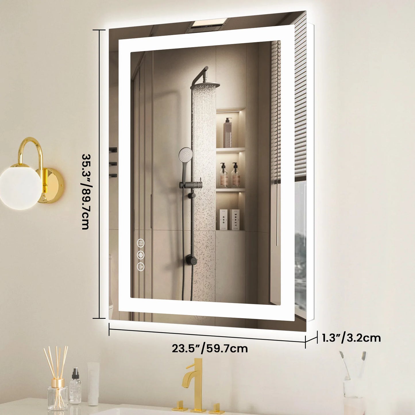 JHK 36"x 24"LED Bathroom Vanity Mirror for Wall  Tempered Glass with Front Light and Backlit For Living Room